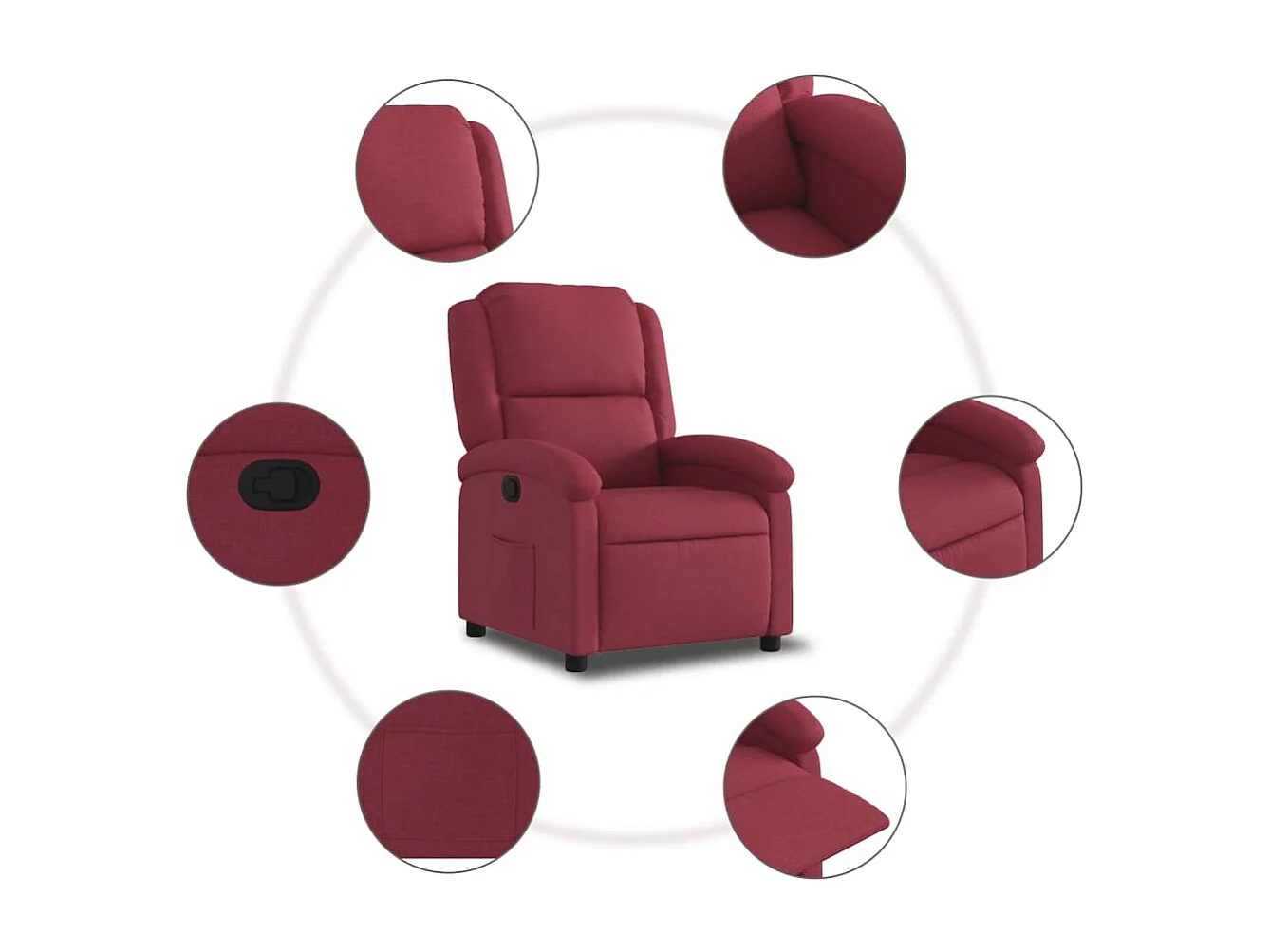 Fauteuil relax TV rembourrage tissu bordeaux 71 x 86.5 x 99.5 cm DEC028147