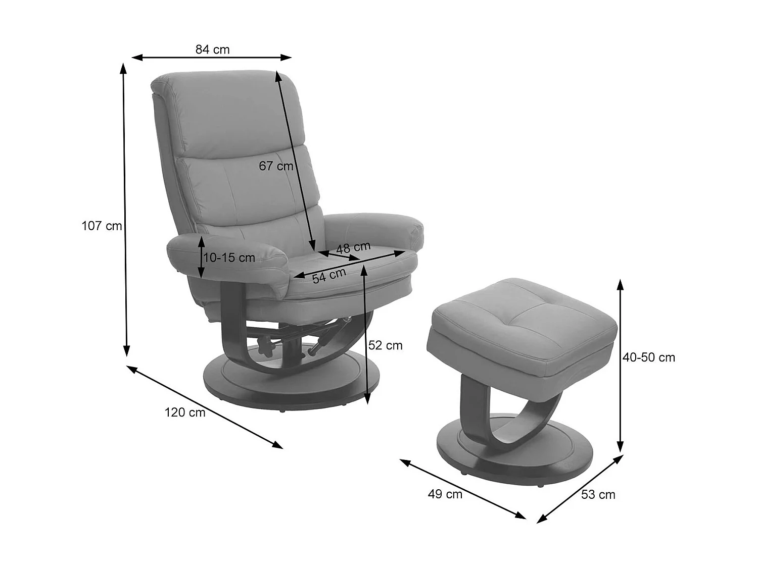 Fauteuil de relaxation TV tissu grise 84 x 120 x 107 cm 04_0001945