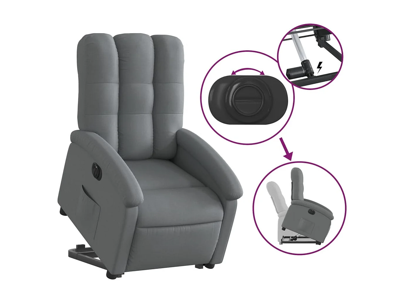 Fauteuil relax TV fonction tissu grise 70 x 93 x 101 cm DEC028342