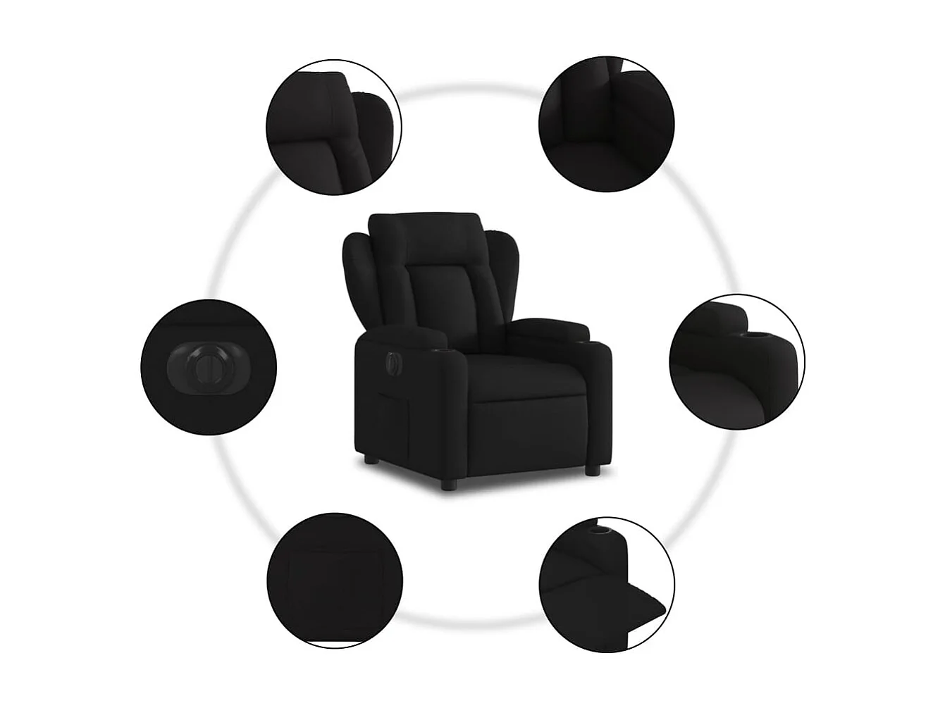 Fauteuil relax TV fonction tissu noire 77 x 94.5 x 100 cm DEC028507