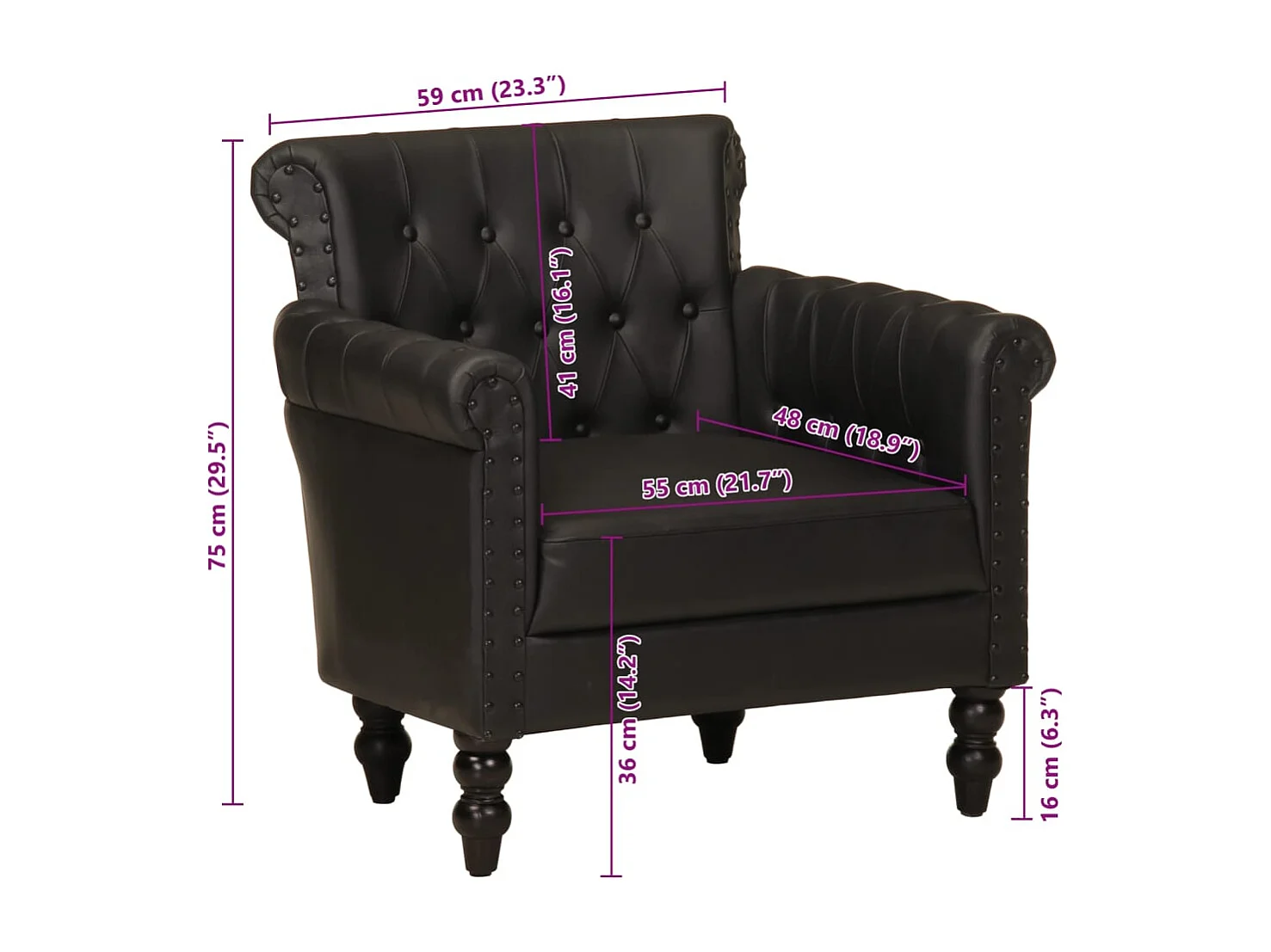 Fauteuil lounge design et cuir noire 77 x 63 x 76 cm DEC028651