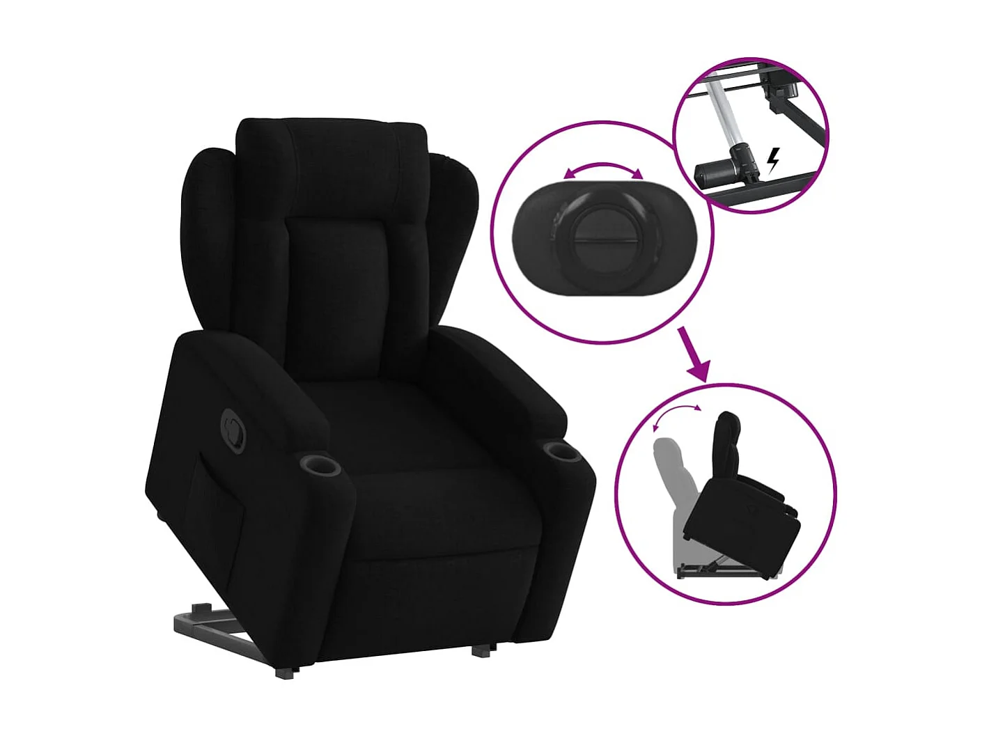 Fauteuil relax TV rembourrage tissu noire 77 x 94.5 x 100 cm DEC028095