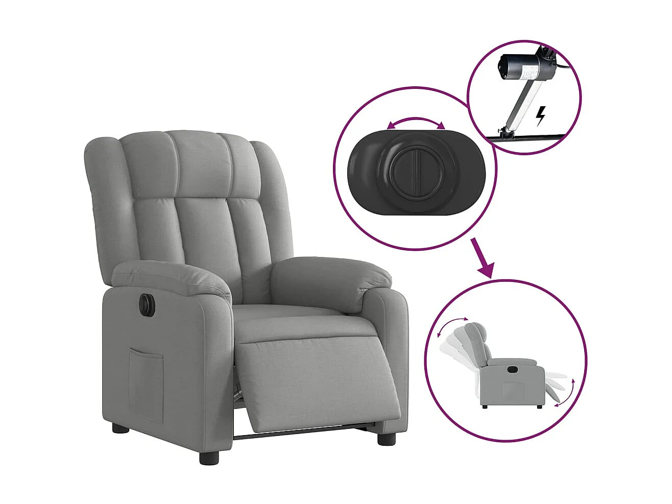 Fauteuil relax TV fonction tissu grise 78 x 92 x 98 cm DEC028327