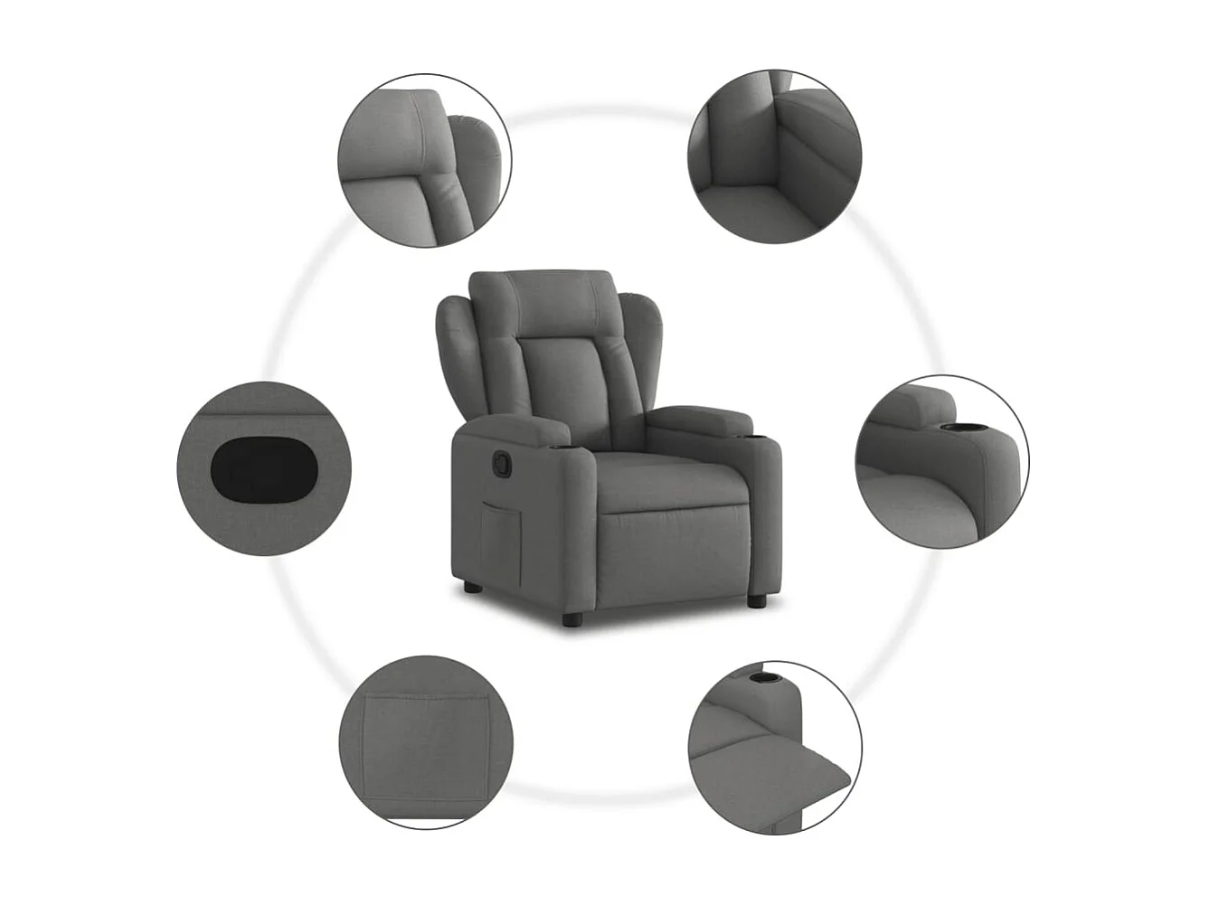 Fauteuil relax TV rembourrage tissu grise 77 x 94.5 x 100 cm DEC027954