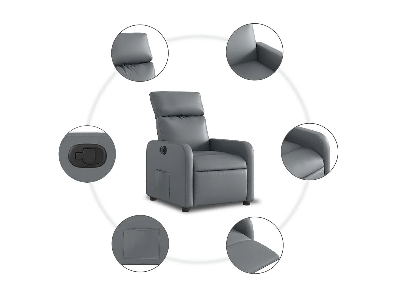 Fauteuil relax TV fonction PVC grise 66 x 89.5 x 95.5 cm DEC028384