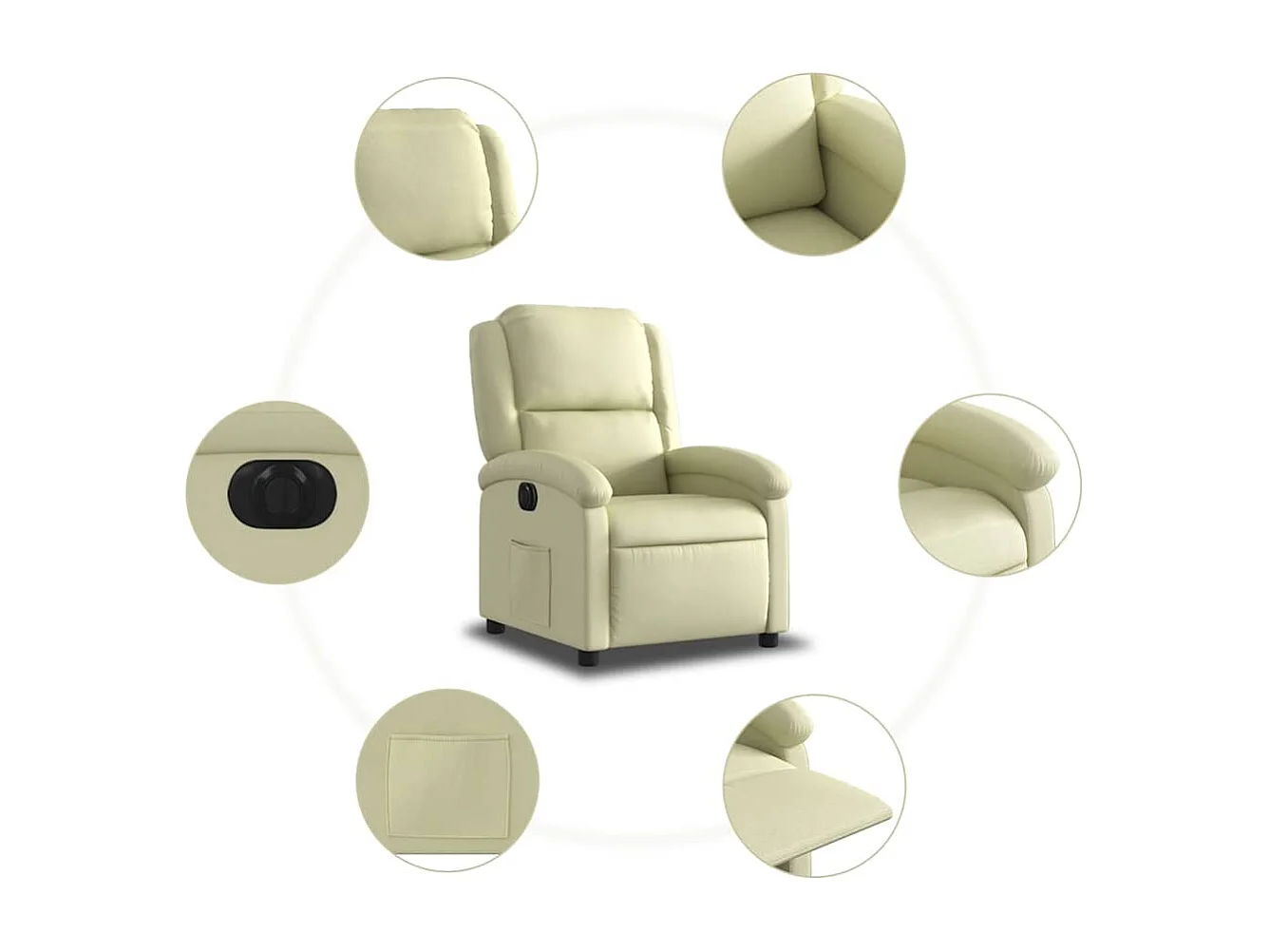 Fauteuil relax TV fonction cuir crème 71 x 86.5 x 99.5 cm DEC028255