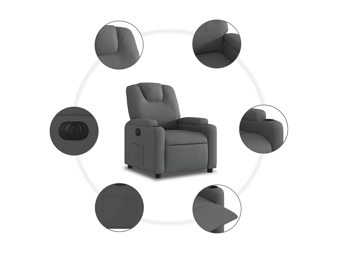 Fauteuil relax TV fauteuil tissu grise 74 x 88 x 97 cm DEC028365