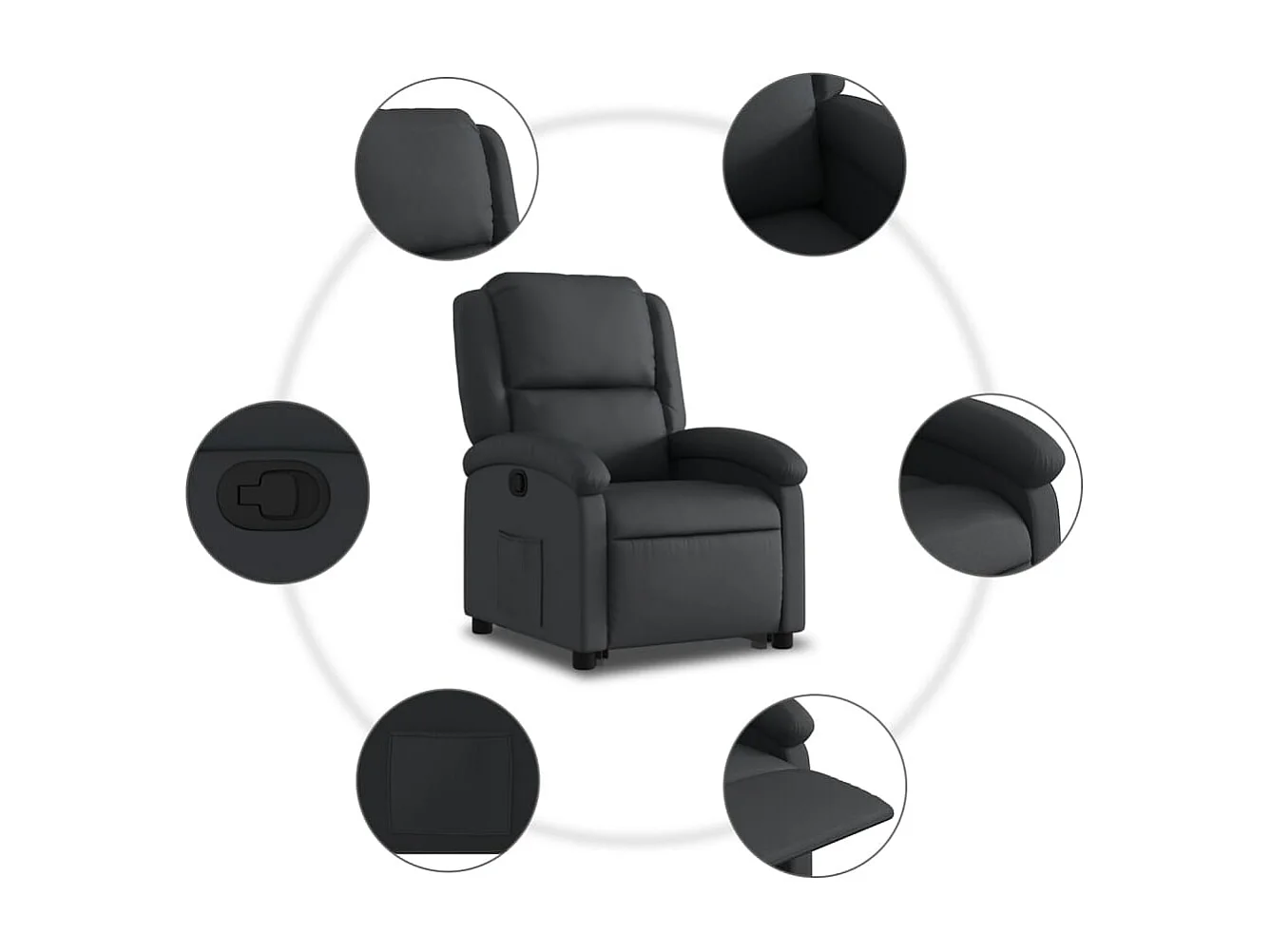 Fauteuil relax TV rembourrage cuir noire 71 x 86.5 x 99.5 cm DEC028065