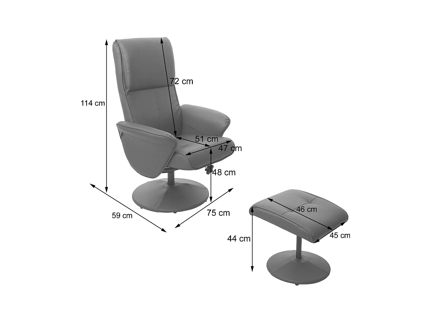 Fauteuil de relaxation TV noire 75 x 59 x 114 cm 04_0001940