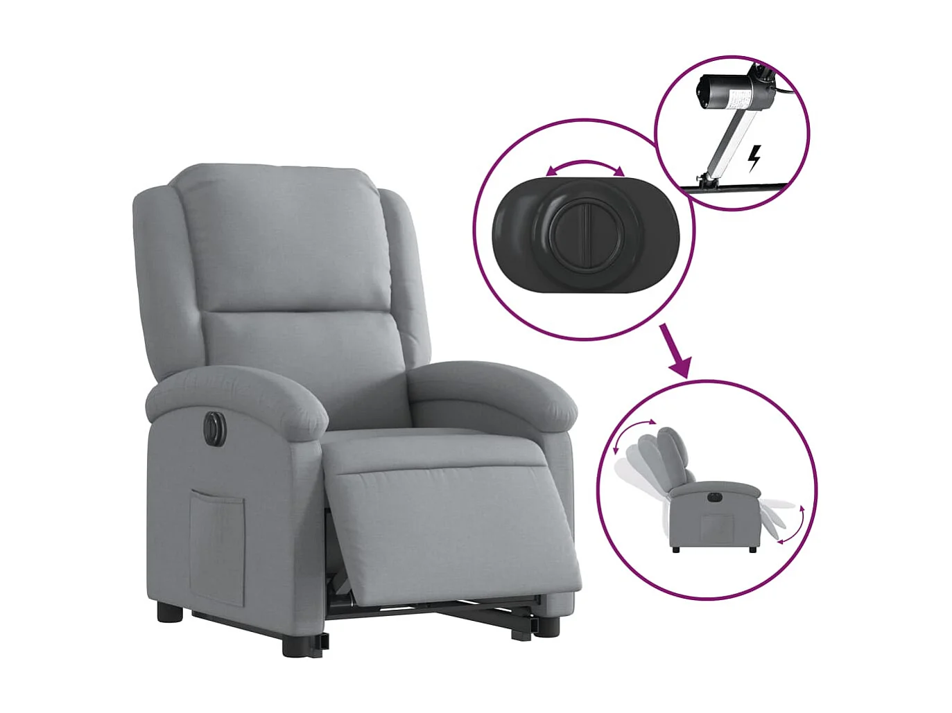 Fauteuil relax TV fonction tissu grise 71 x 86.5 x 99.5 cm DEC028302