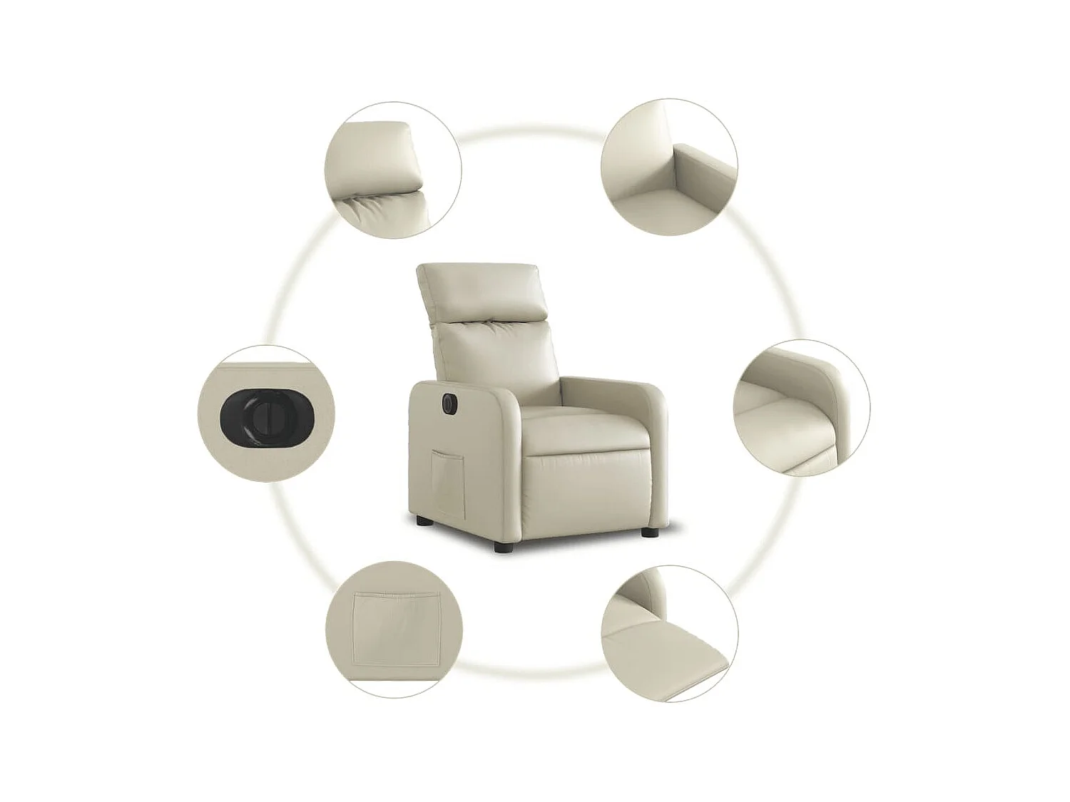 Fauteuil relax TV fonction PVC crème 66 x 89.5 x 95.5 cm DEC028266