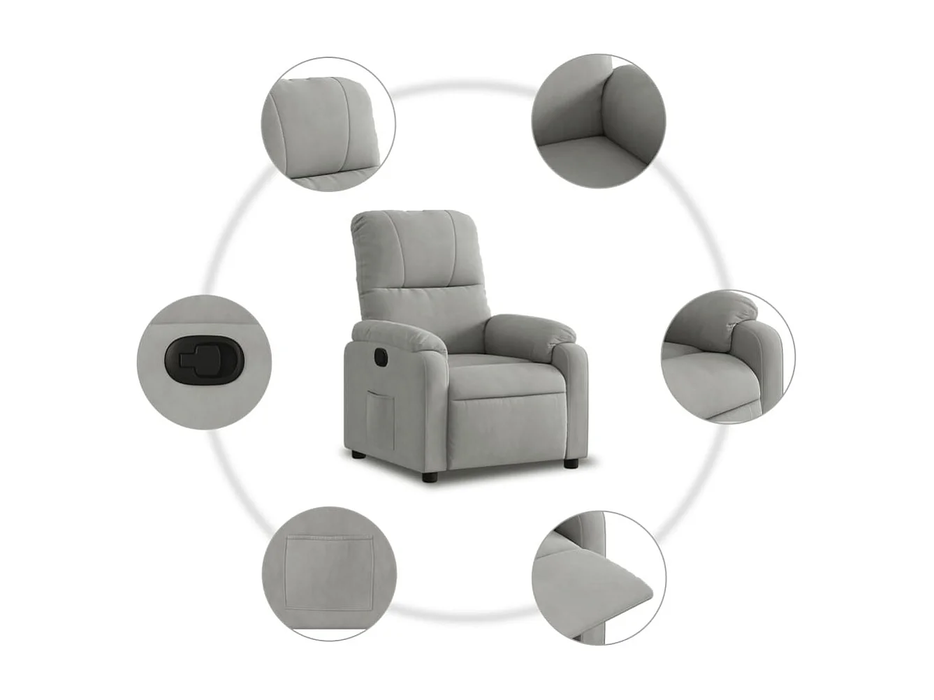 Fauteuil relax TV rembourrage tissu grise 75 x 89.5 x 103.5 cm DEC027917