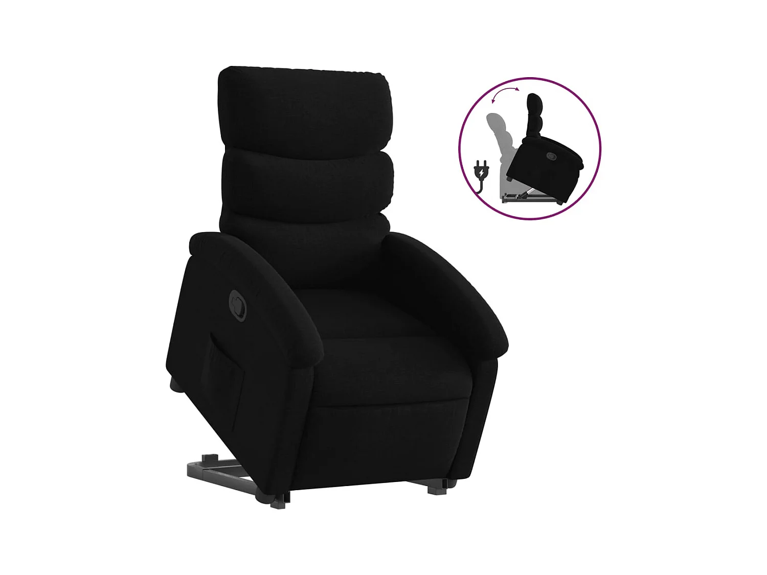 Fauteuil relax TV rembourrage tissu noire 70 x 92 x 99.5 cm DEC028120