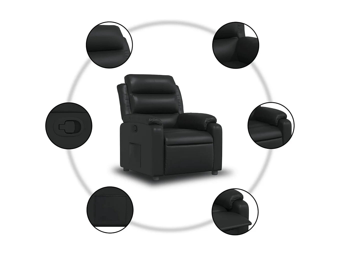 Fauteuil relax TV rembourrage PVC noire 75 x 92.5 x 100 cm DEC028075