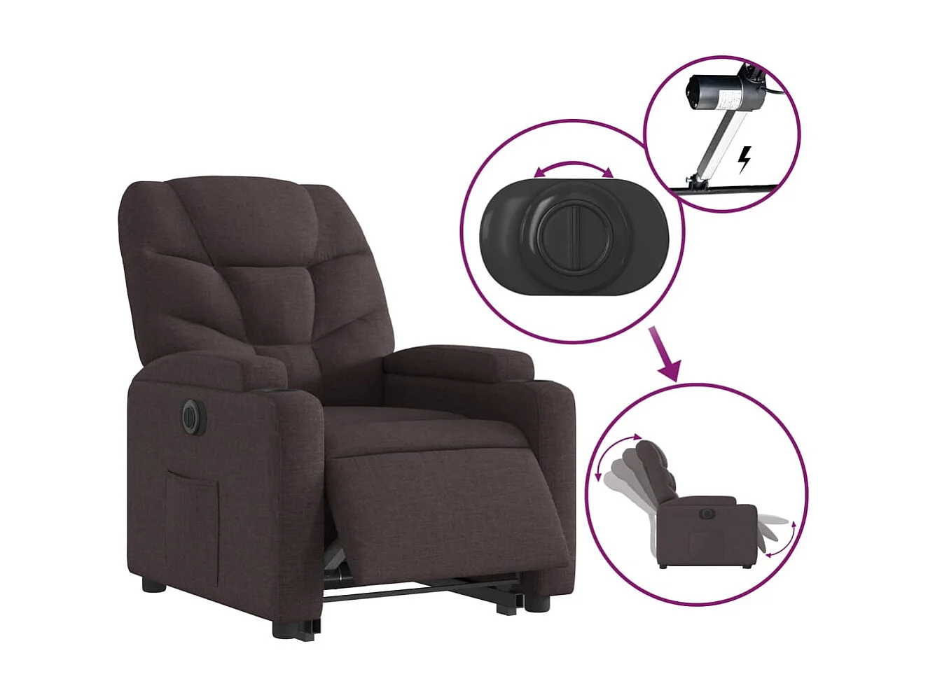 Fauteuil relax TV fonction tissu marron 74 x 89 x 100 cm DEC028410