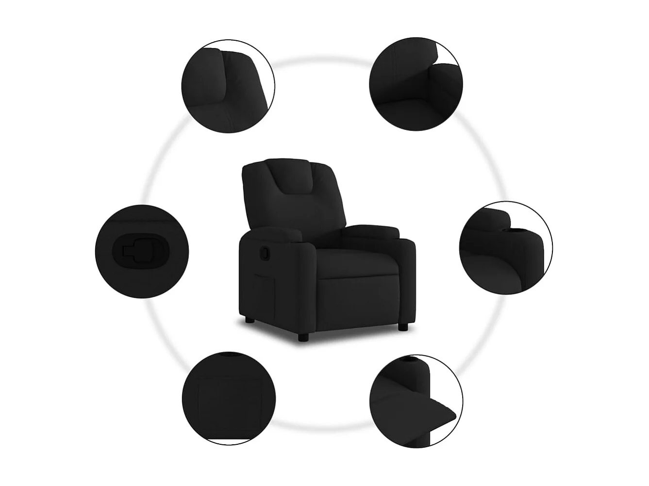 Fauteuil relax TV rembourrage tissu noire 74 x 88 x 97 cm DEC028100