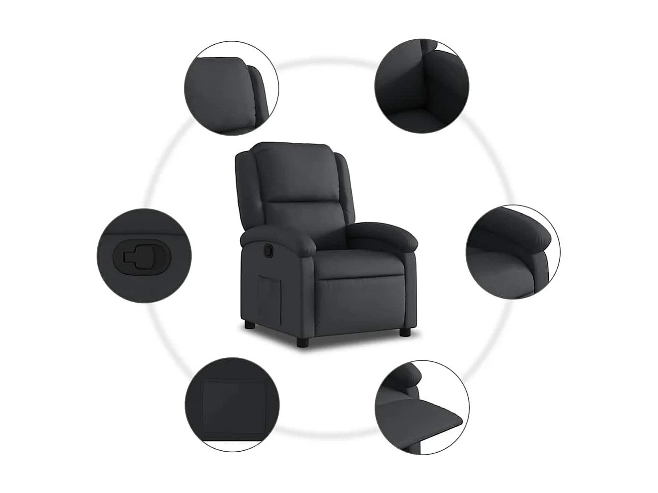 Fauteuil relax TV rembourrage cuir noire 71 x 86.5 x 99.5 cm DEC028064