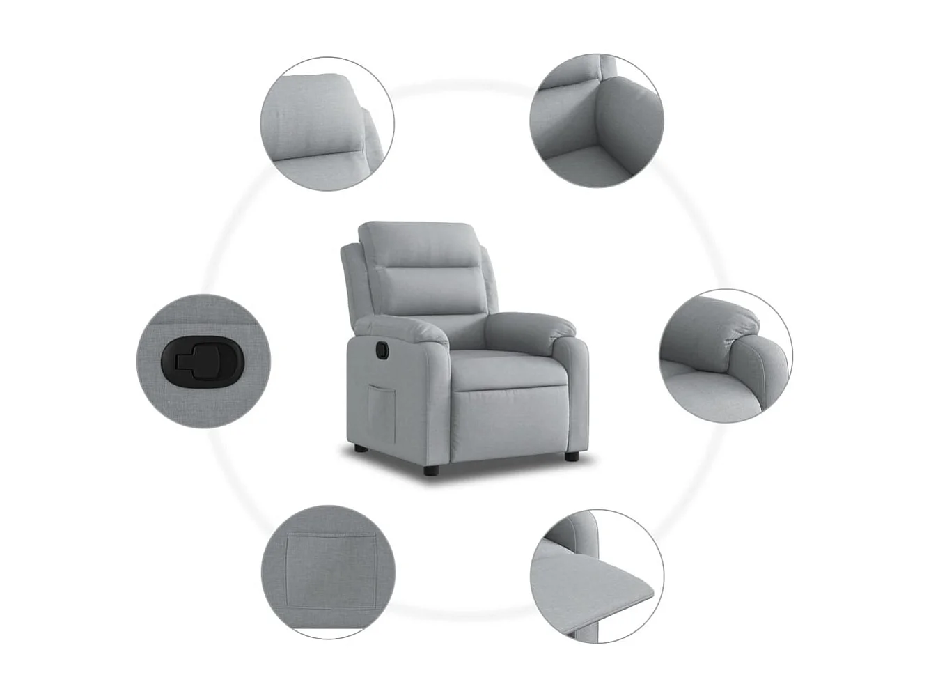Fauteuil relax TV rembourrage tissu grise 75 x 92.5 x 100 cm DEC027909