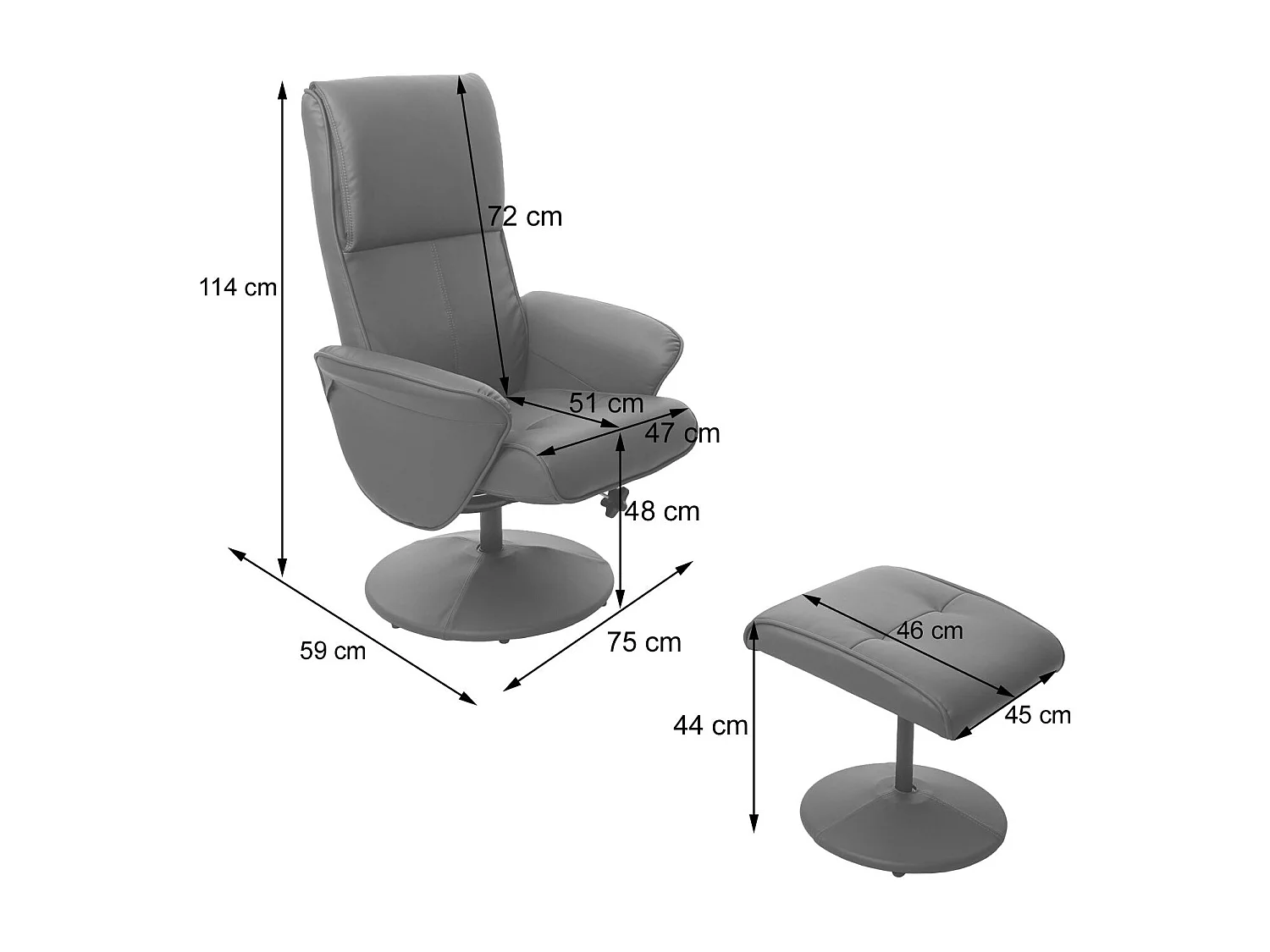 Fauteuil relaxation TV inclinable PVC grise 75 x 59 x 114 cm 04_0001943