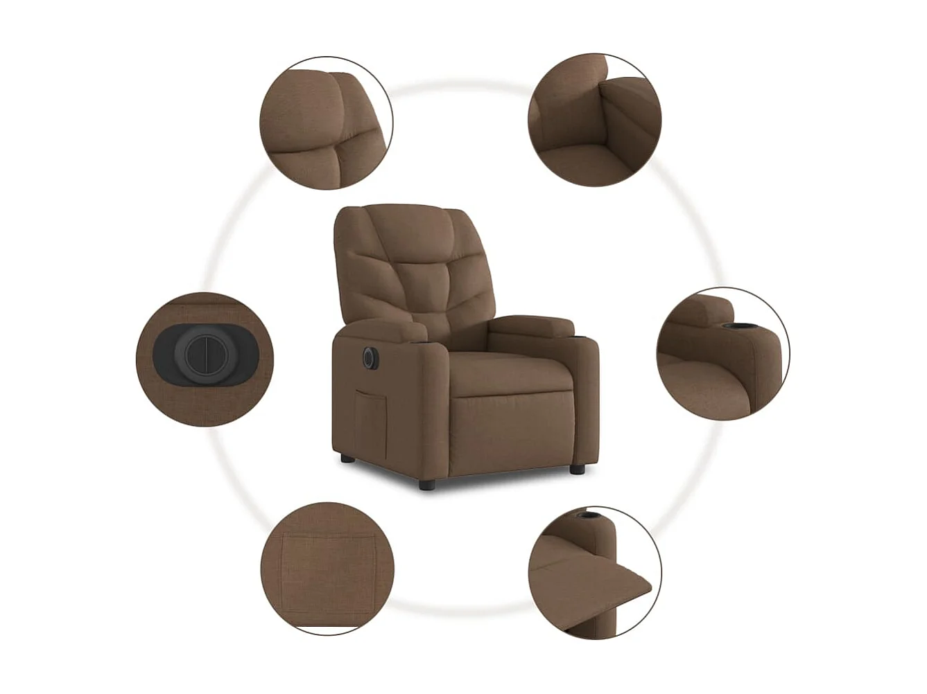 Fauteuil relax TV fonction tissu marron 74 x 89 x 100 cm DEC028438