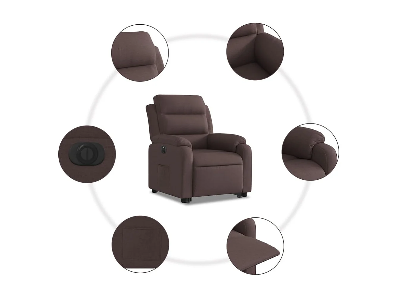 Fauteuil relax TV fonction tissu marron 75 x 92.5 x 100 cm DEC028403