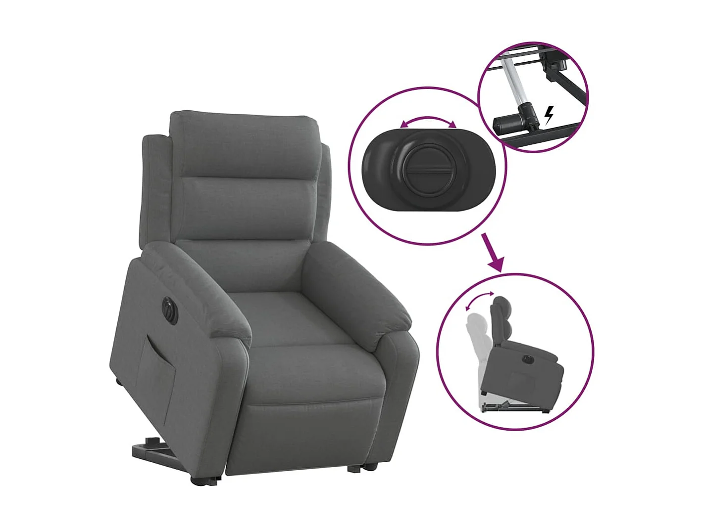 Fauteuil relax TV fonction tissu grise 75 x 92.5 x 100 cm DEC028364