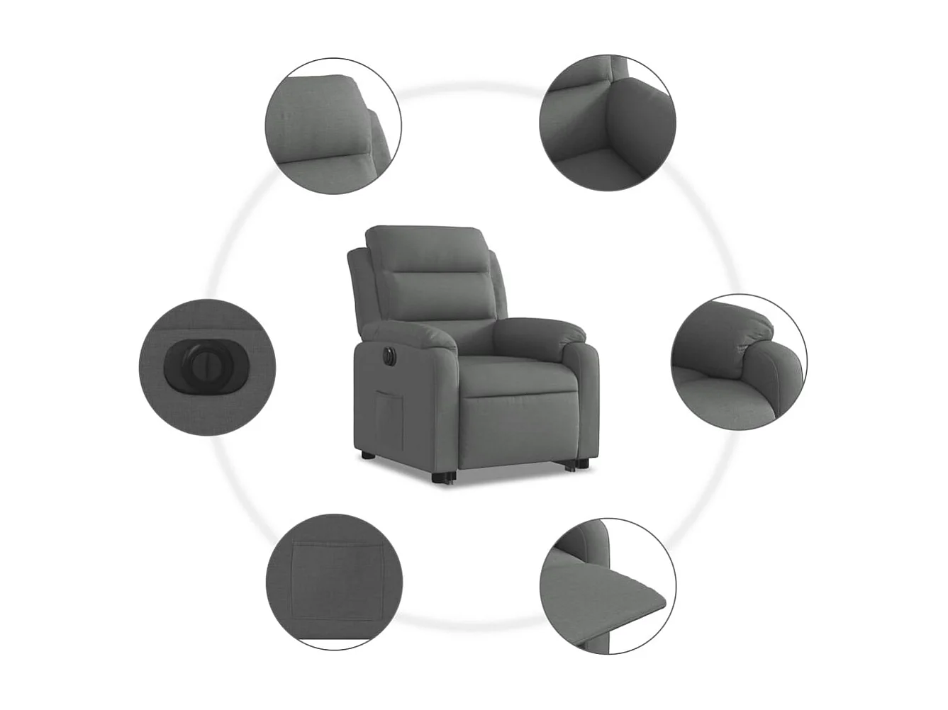 Fauteuil relax TV fonction tissu grise 75 x 92.5 x 100 cm DEC028364