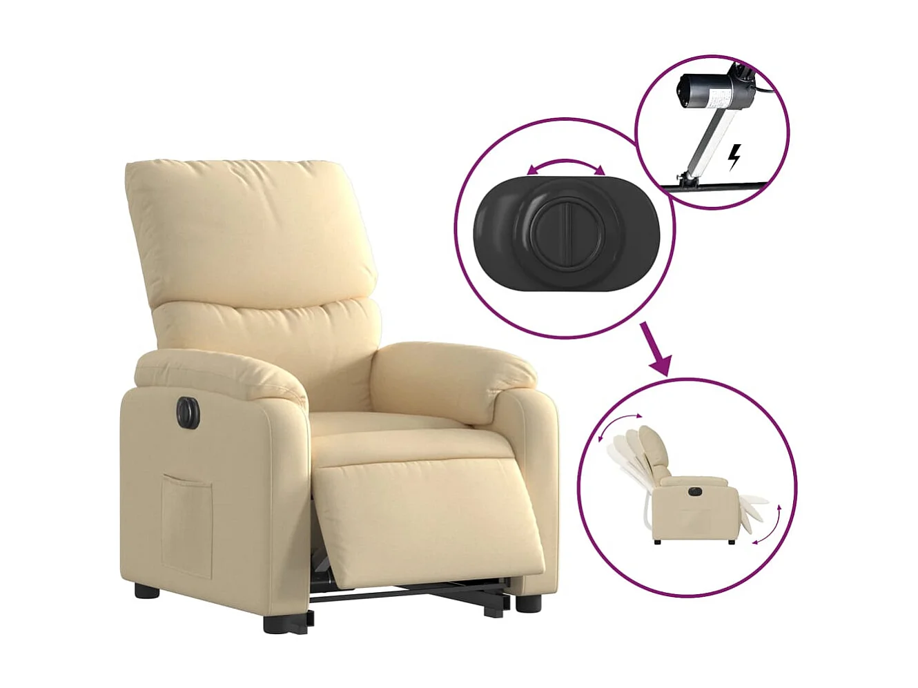 Fauteuil relax TV fonction tissu crème 75 x 99 x 99 cm DEC028292