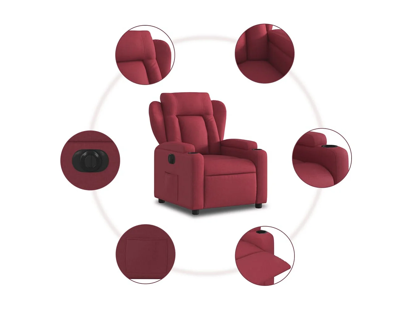 Fauteuil relax TV fonction tissu bordeaux 77 x 94.5 x 100 cm DEC028538