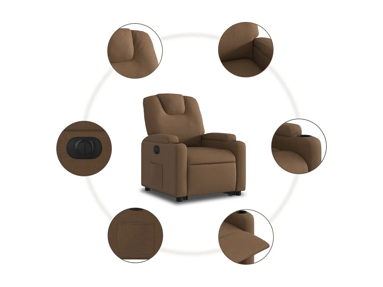 Fauteuil relax TV fonction tissu marron 74 x 88 x 97 cm DEC028437