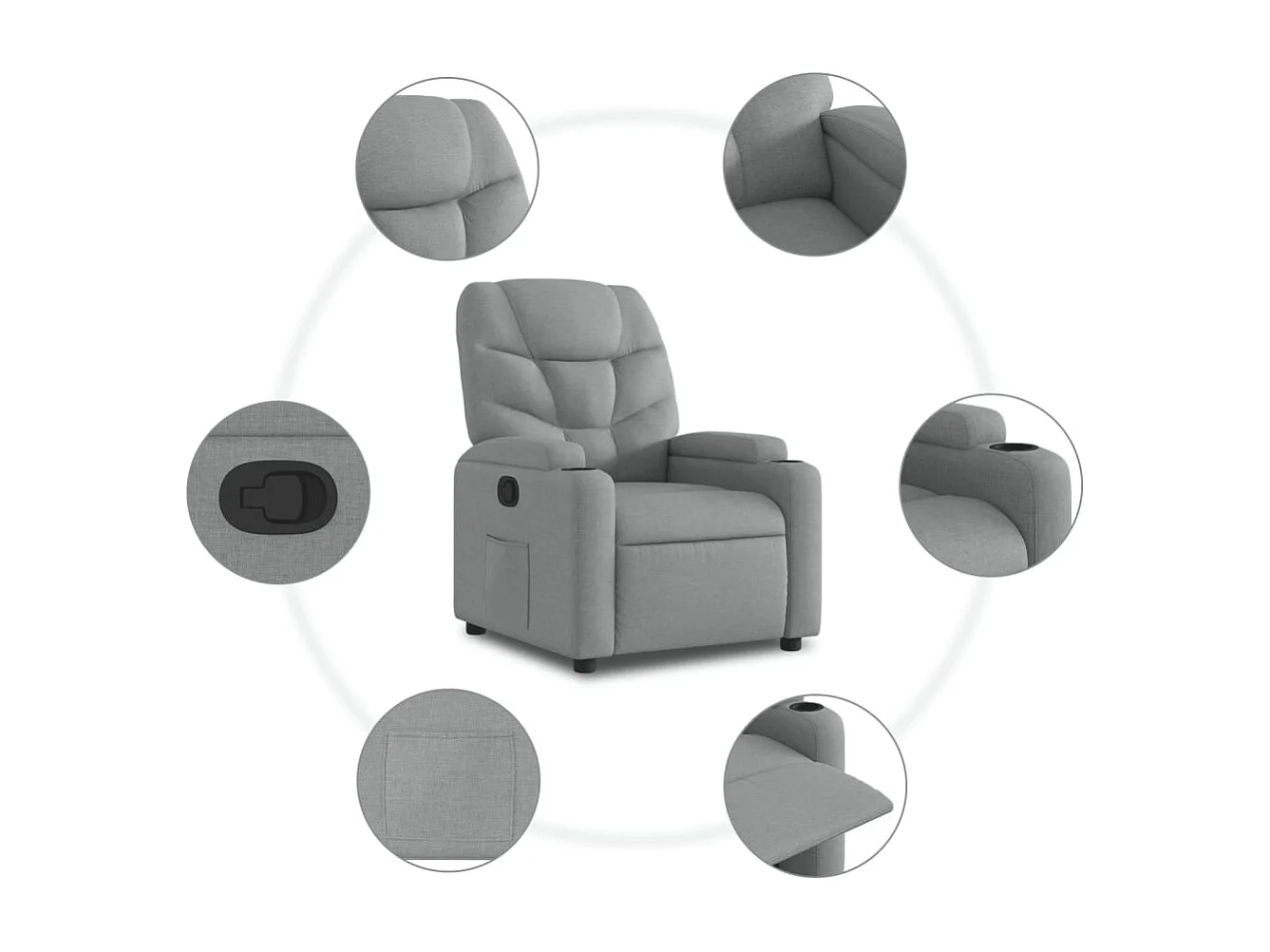 Fauteuil relax TV rembourrage tissu grise 74 x 89 x 100 cm DEC027899