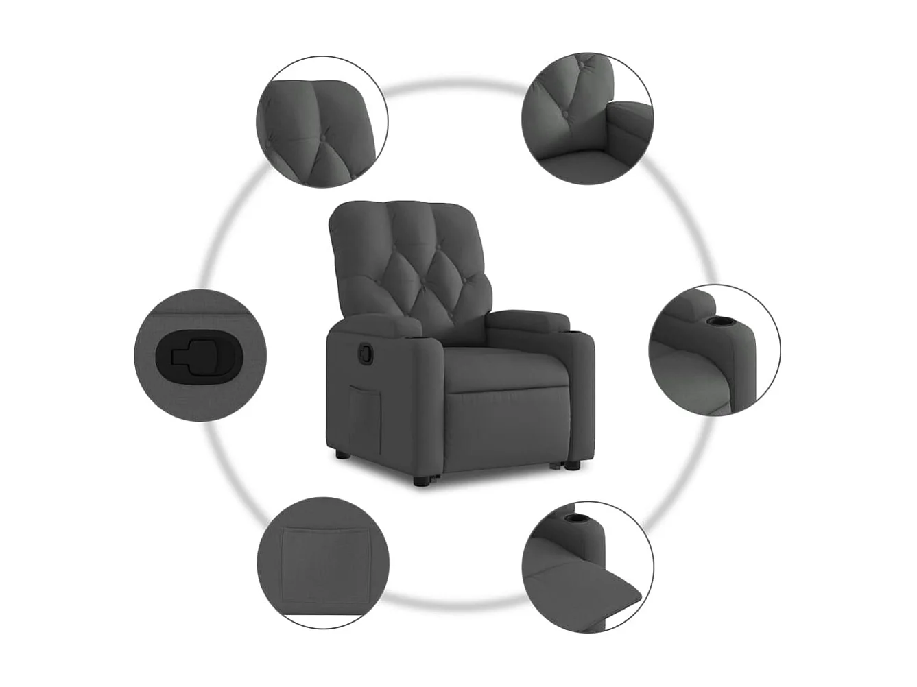 Fauteuil relax TV rembourrage tissu grise 74 x 86.5 x 93.5 cm DEC027957