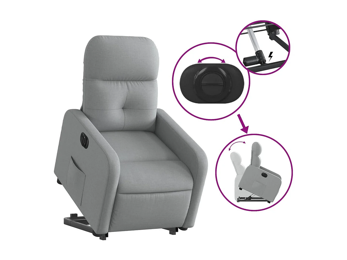 Fauteuil relax TV fonction tissu grise 66 x 89 x 96 cm DEC028323