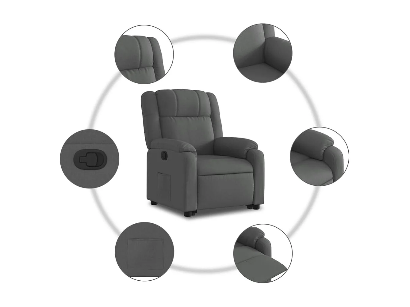 Fauteuil relax TV rembourrage tissu grise 77 x 95 x 99 cm DEC027932