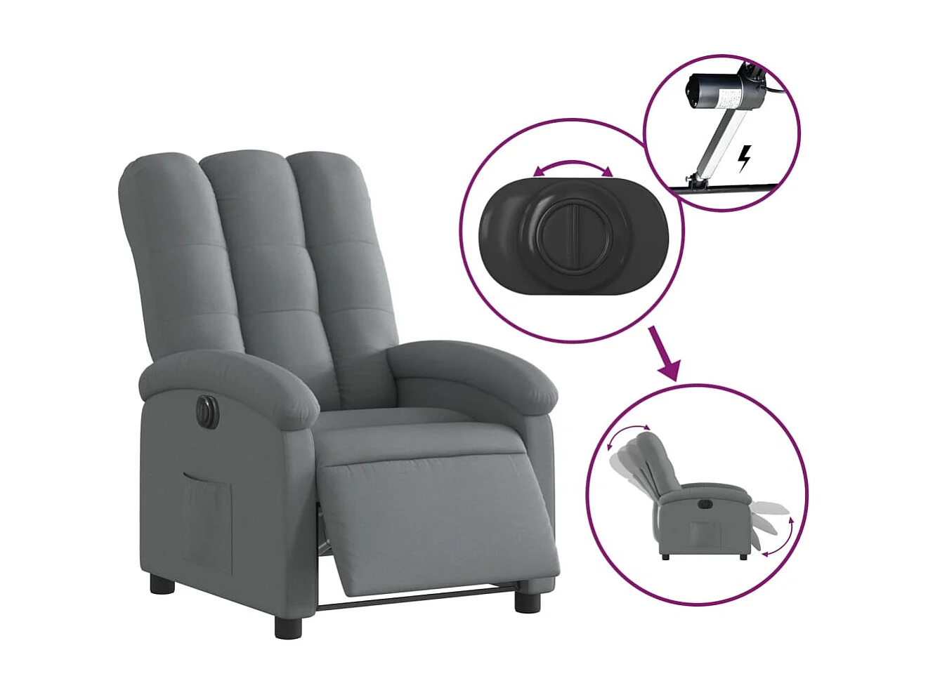 Fauteuil relax TV fonction tissu grise 70 x 93 x 101 cm DEC028358