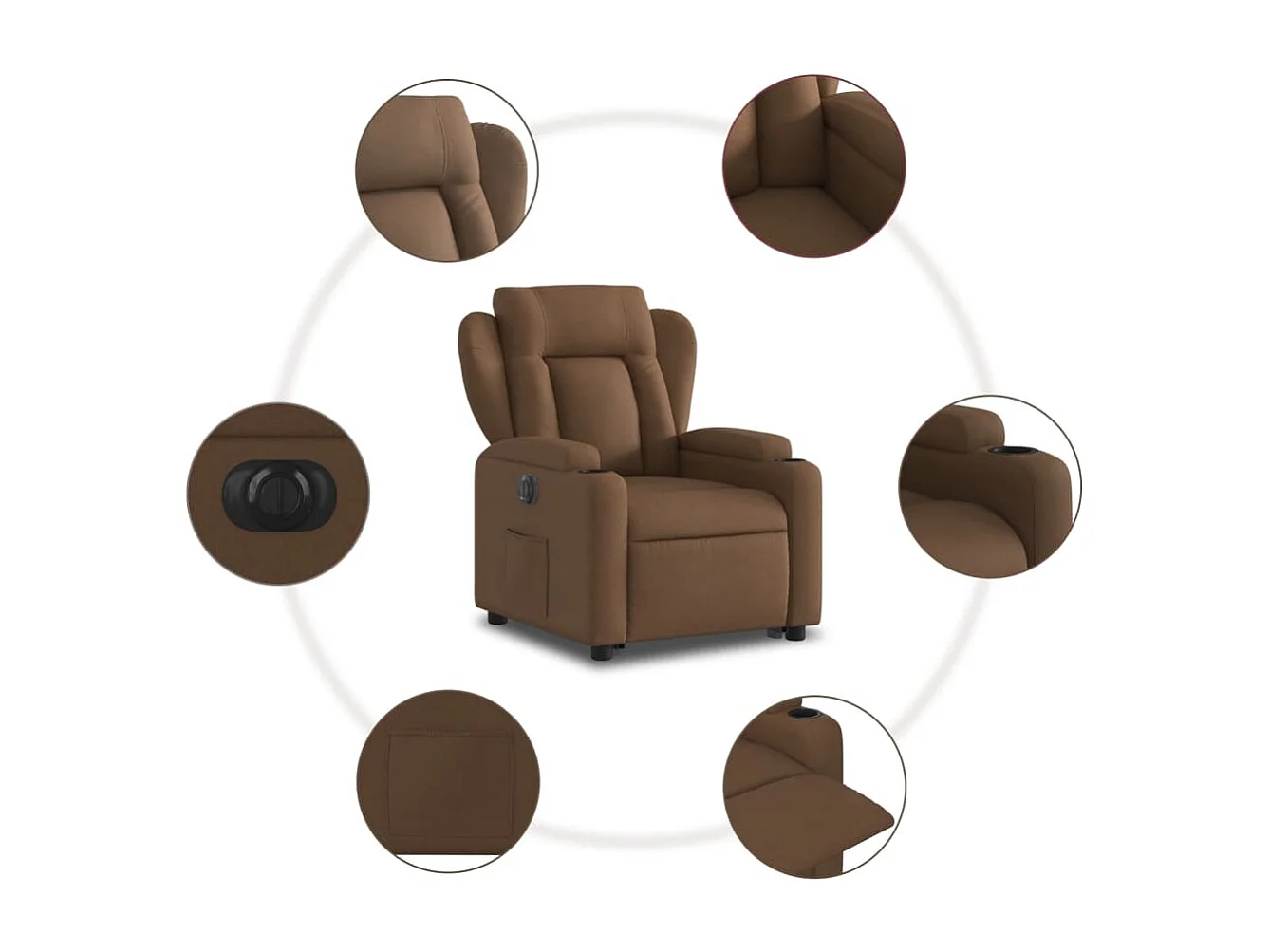 Fauteuil relax TV fonction tissu marron 77 x 94.5 x 100 cm DEC028452