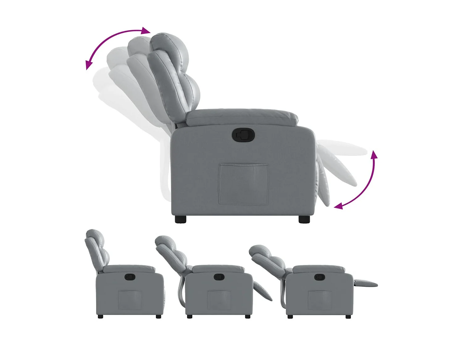 Fauteuil relax TV rembourrage PVC grise 75 x 92.5 x 100 cm DEC027986