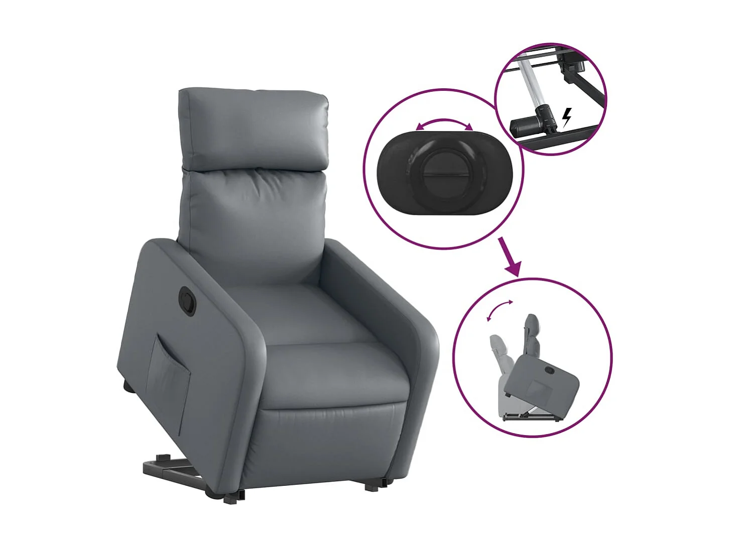 Fauteuil relax TV rembourrage PVC grise 66 x 89.5 x 95.5 cm DEC027976