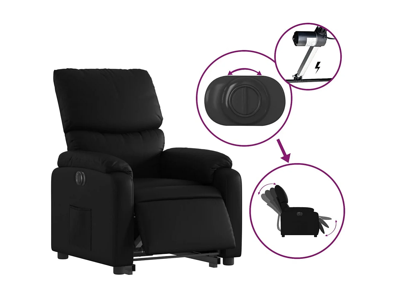 Fauteuil relax TV fonction PVC noire 75 x 99 x 99 cm DEC028469