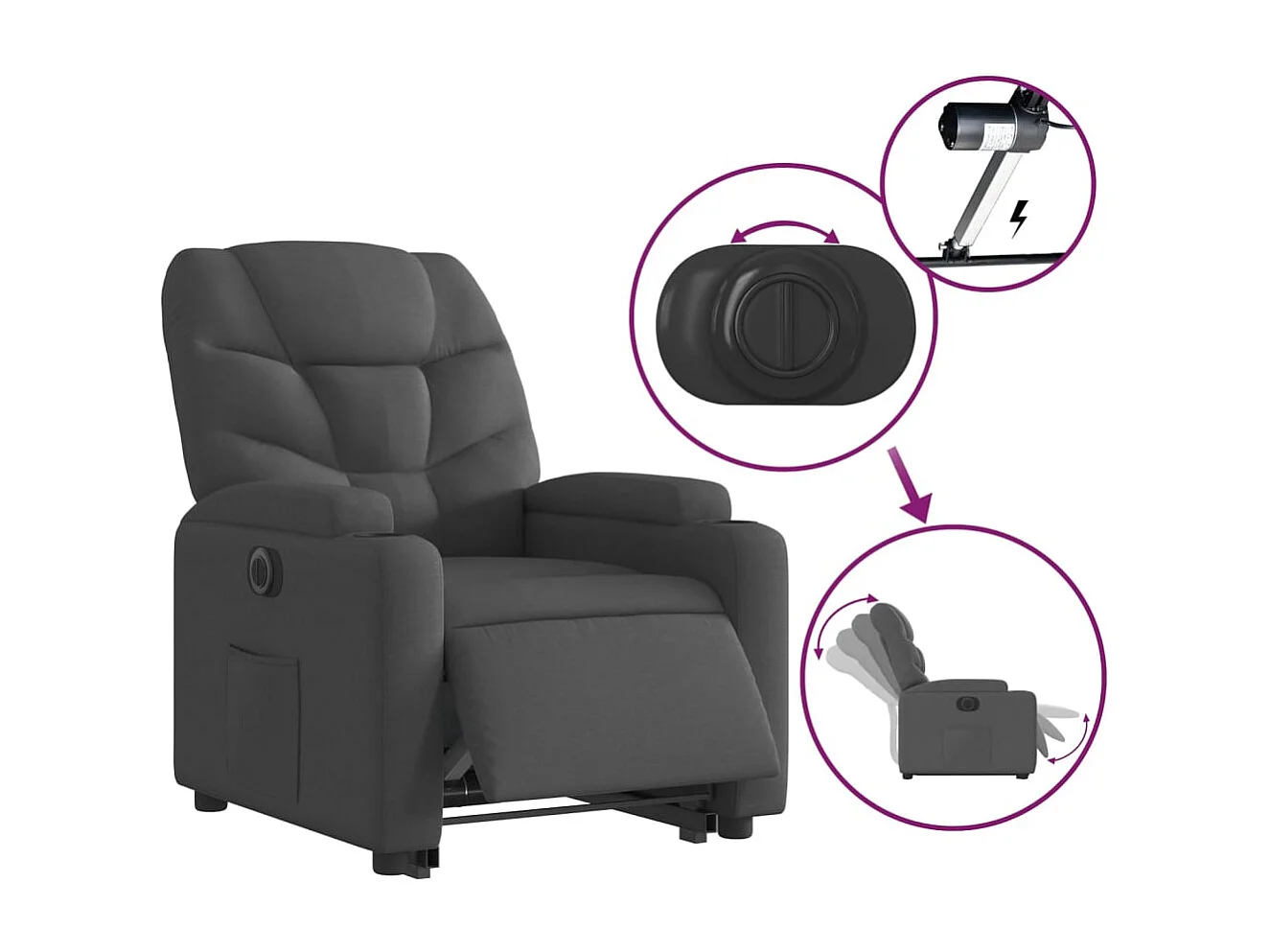 Fauteuil relax TV fonction tissu grise 74 x 89 x 100 cm DEC028363