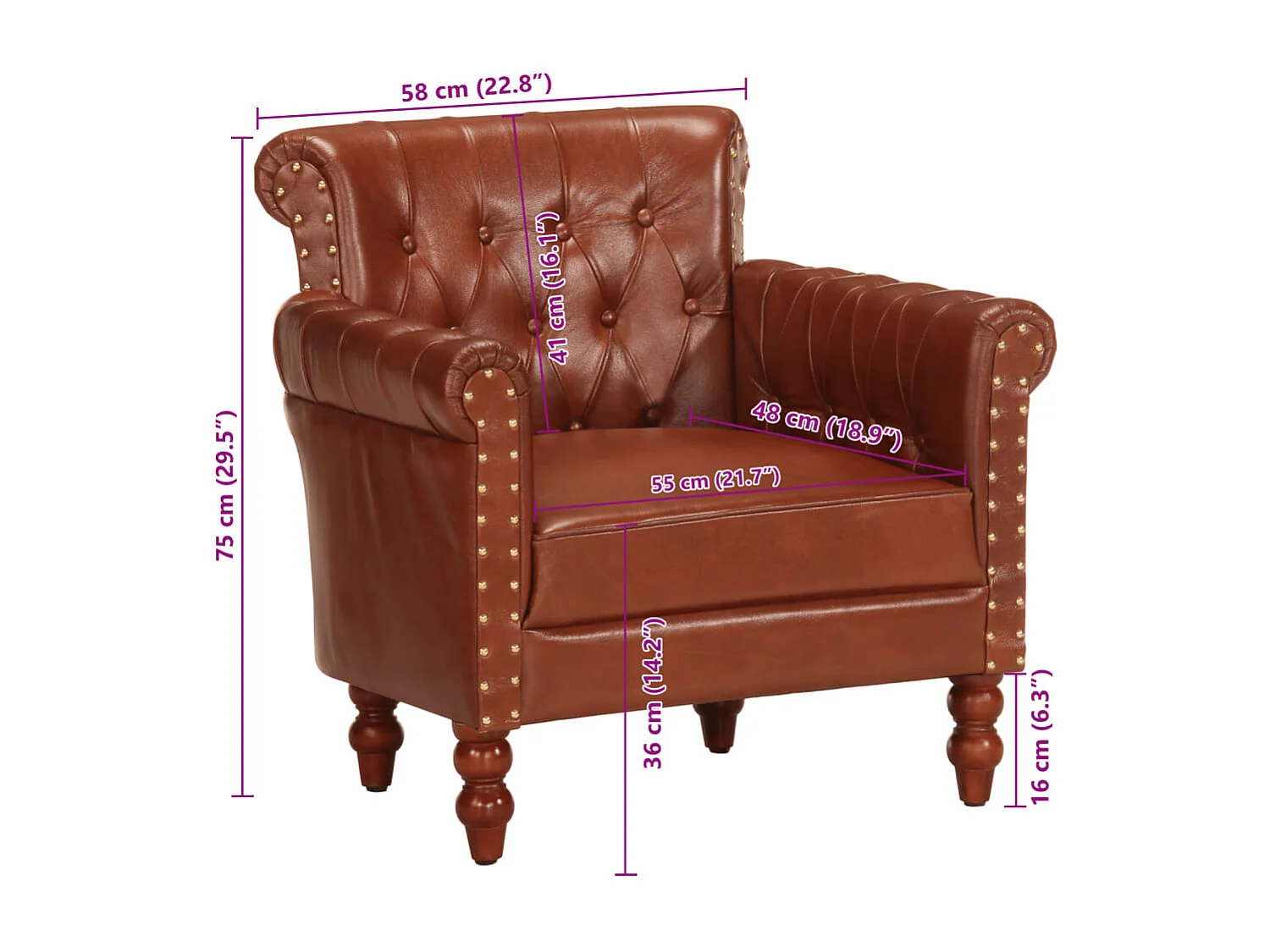 Fauteuil lounge design et cuir marron 77 x 63 x 76 cm DEC028633