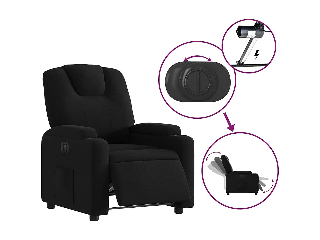 Fauteuil relax TV fonction tissu noire 74 x 88 x 97 cm DEC028502