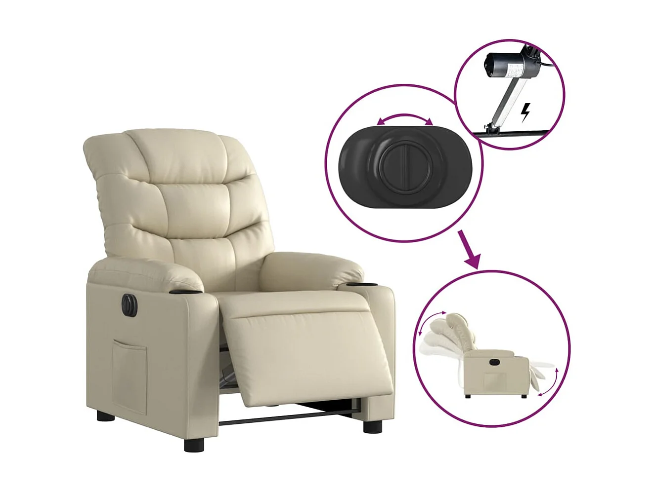 Fauteuil relax TV fonction PVC crème 75.5 x 93 x 99.5 cm DEC028259