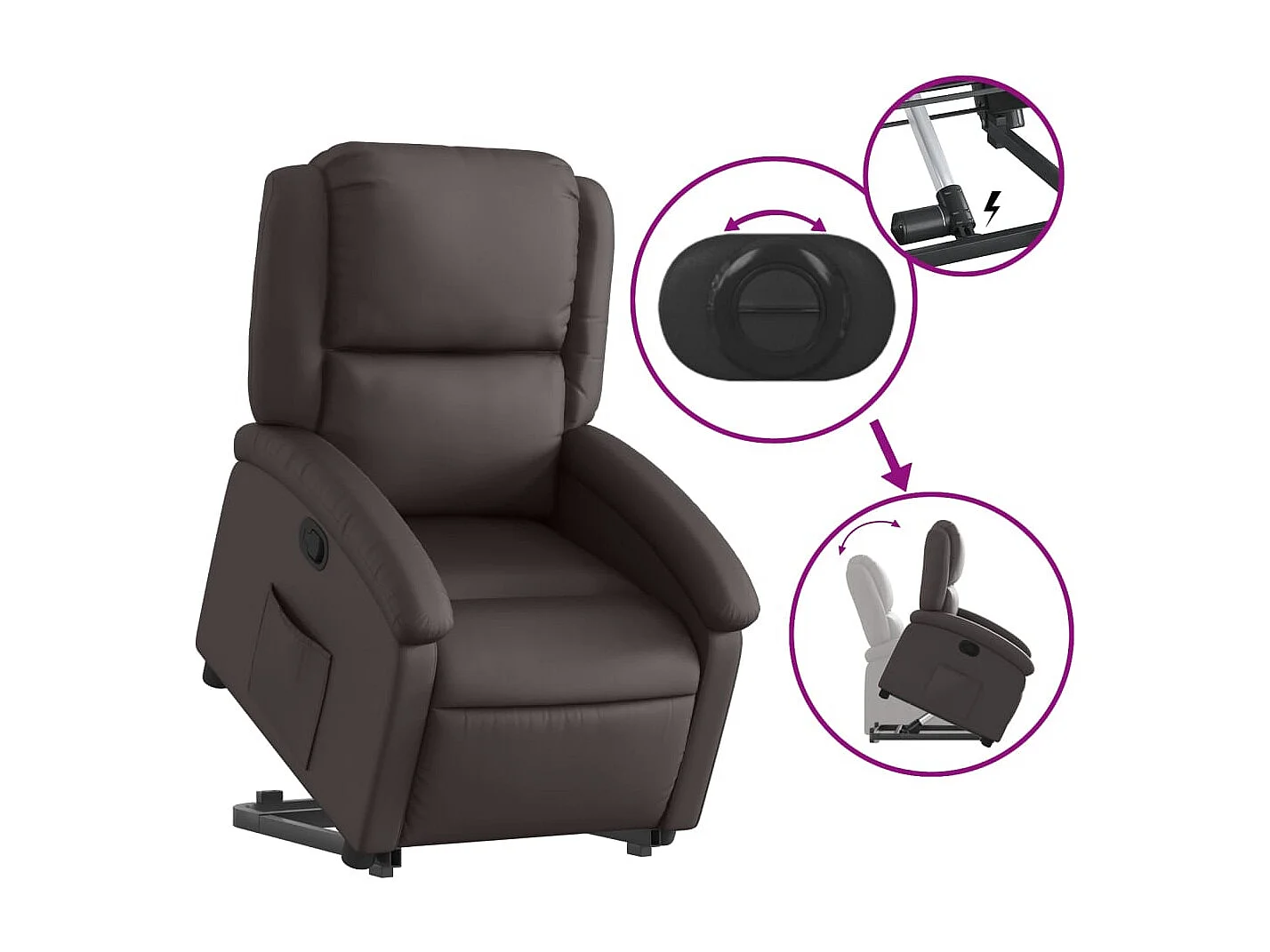 Fauteuil relax TV rembourrage cuir marron 71 x 86.5 x 99.5 cm DEC027992