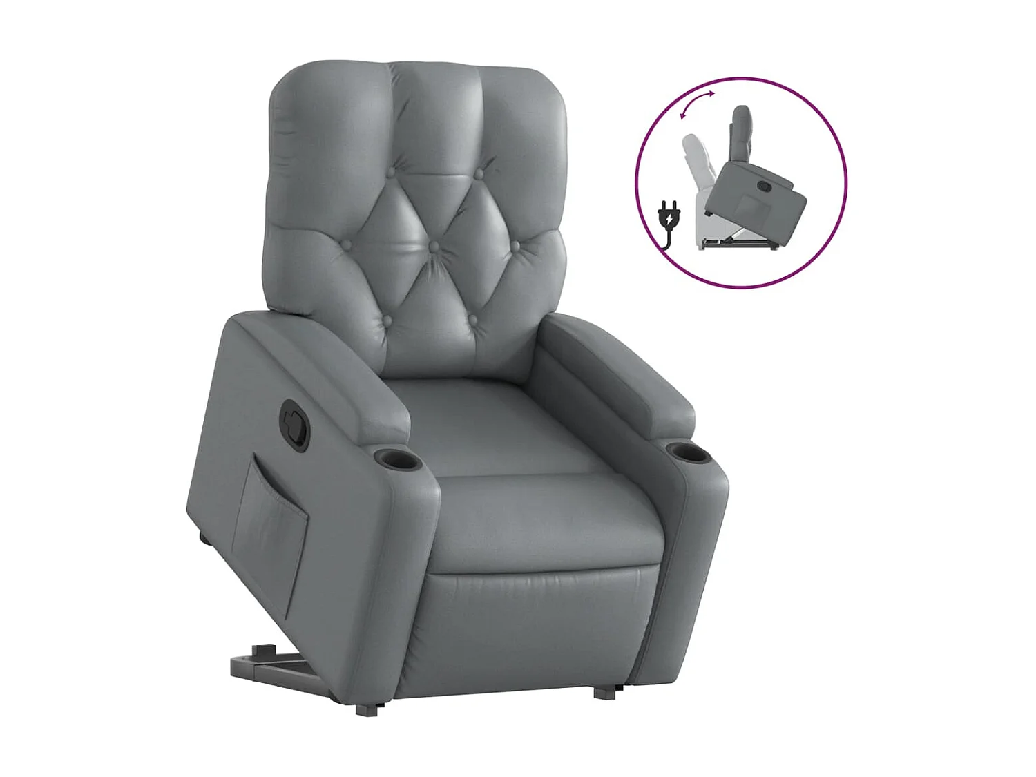 Fauteuil relax TV rembourrage PVC grise 74 x 86.5 x 93.5 cm DEC027970