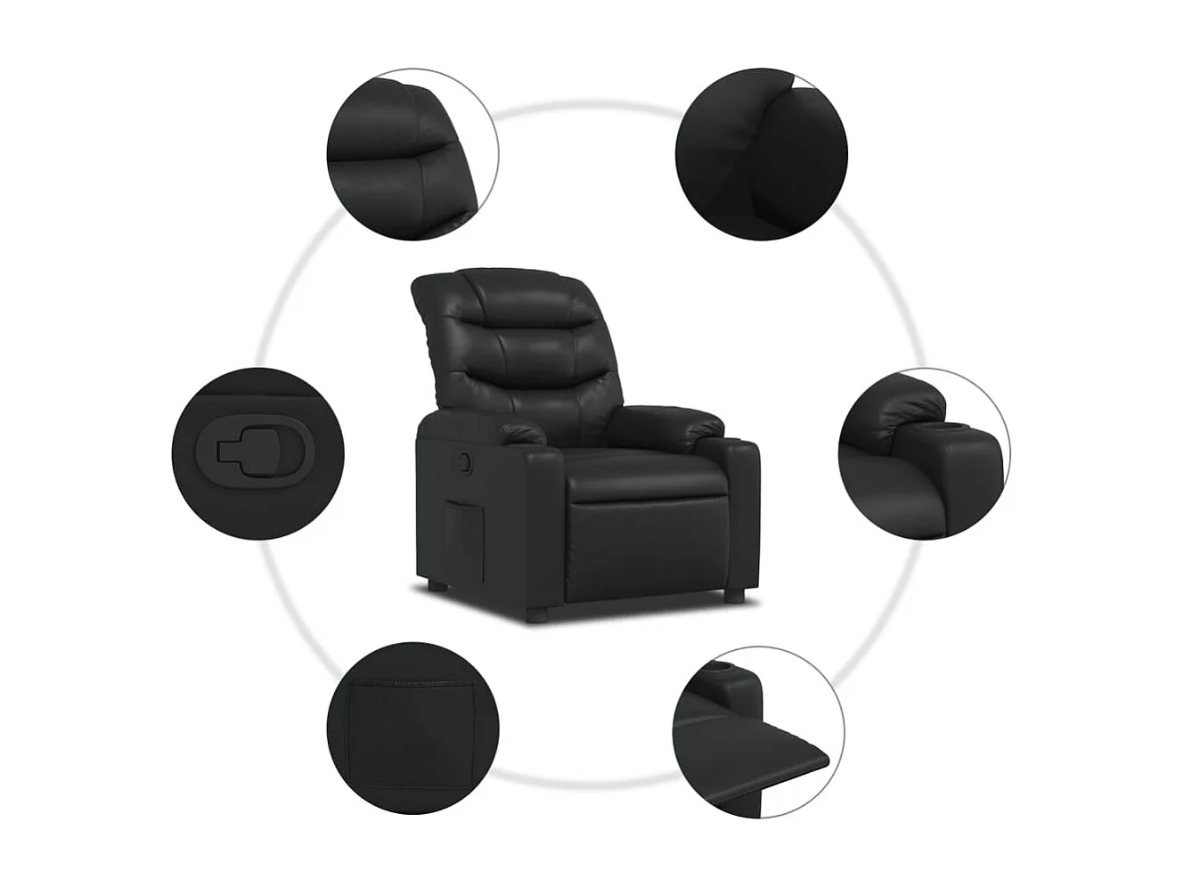 Fauteuil relax TV rembourrage PVC noire 75.5 x 93 x 99.5 cm DEC028072