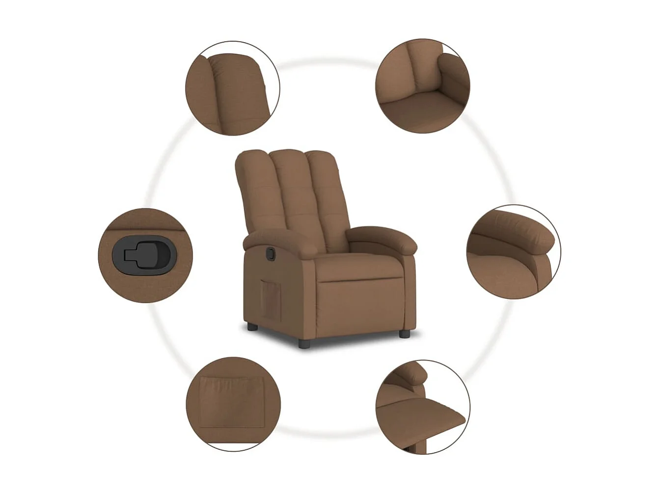 Fauteuil relax TV rembourrage tissu marron 70 x 93 x 101 cm DEC028035