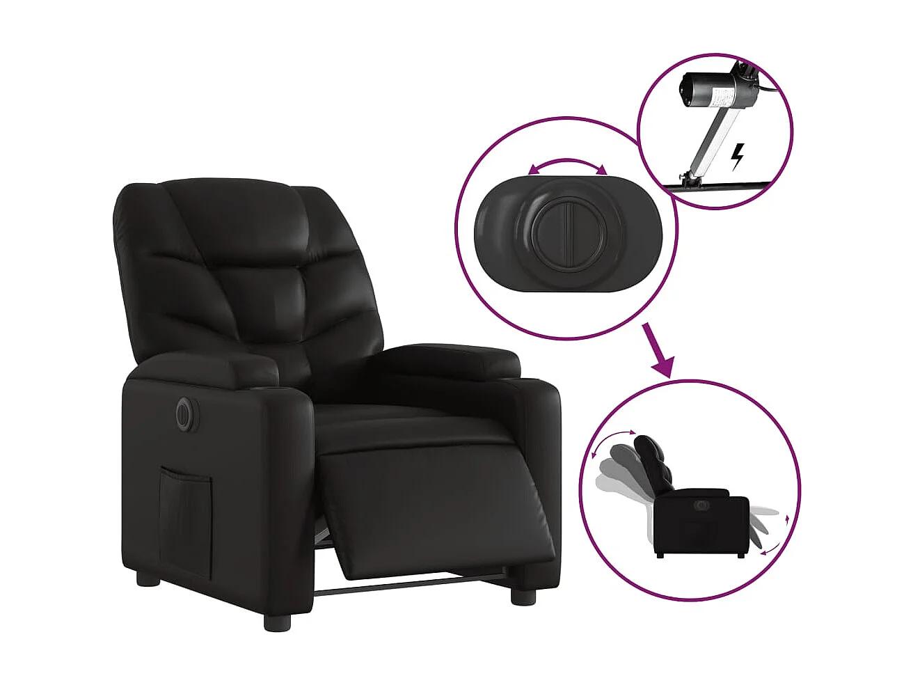 Fauteuil relax TV fonction PVC noire 74 x 89 x 100 cm DEC028466