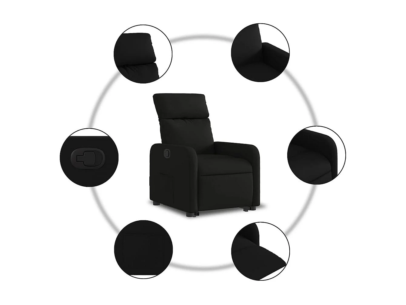 Fauteuil relax TV rembourrage tissu noire 66 x 89.5 x 95.5 cm DEC028114