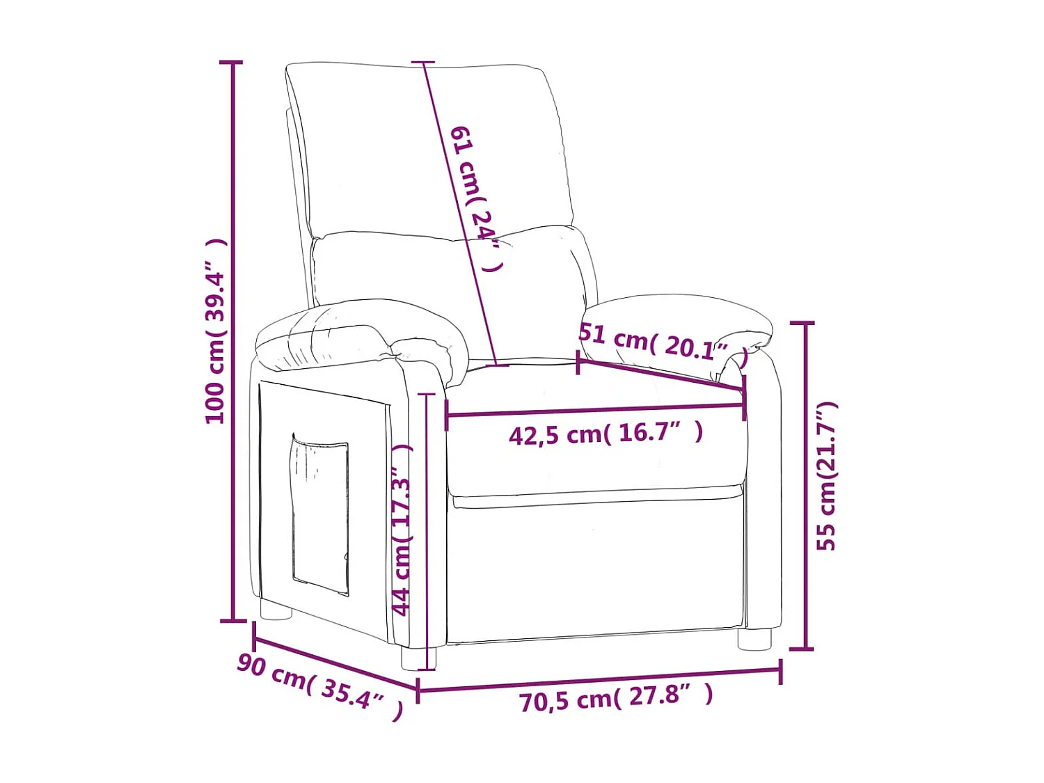 Fauteuil relax TV rembourrage tissu grise 70.5 x 90 x 100 cm DEC027927